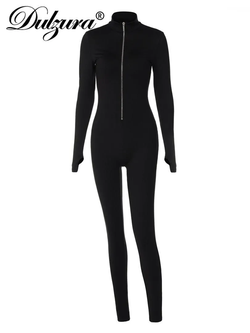 Solid Long Sleeve Zipper Jumpsuit