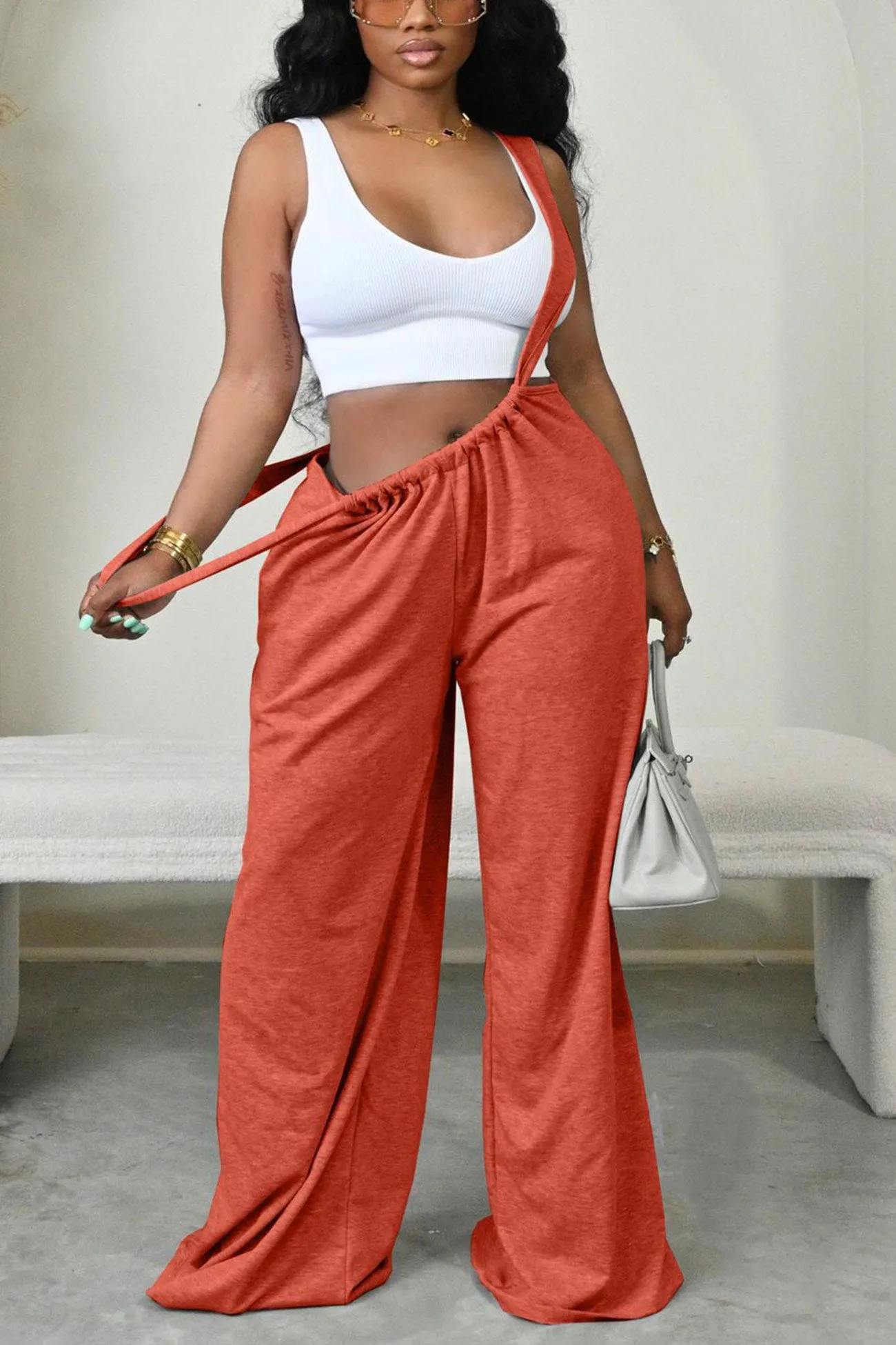 Solid Tie-up Loose Jumpsuits