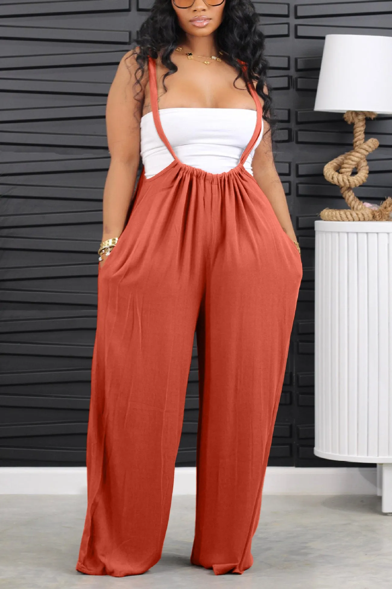 Solid Tie-up Loose Jumpsuits