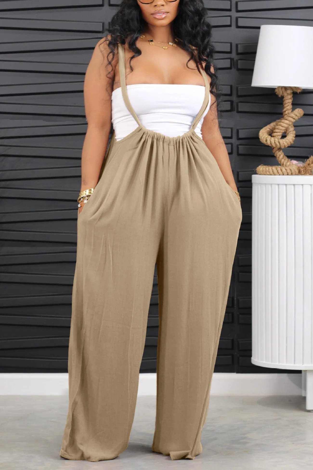 Solid Tie-up Loose Jumpsuits