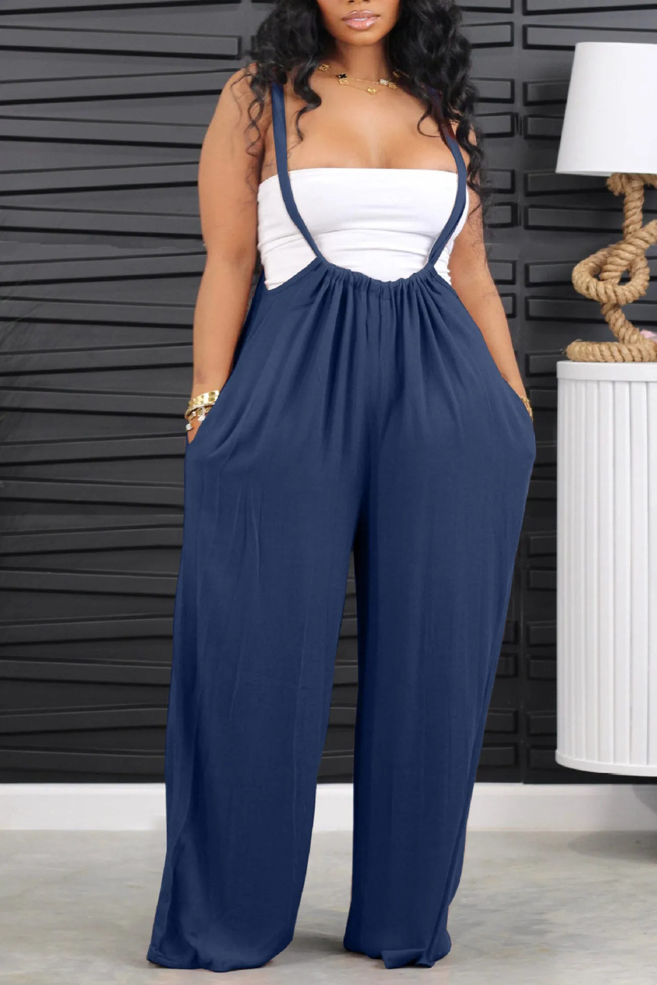 Solid Tie-up Loose Jumpsuits