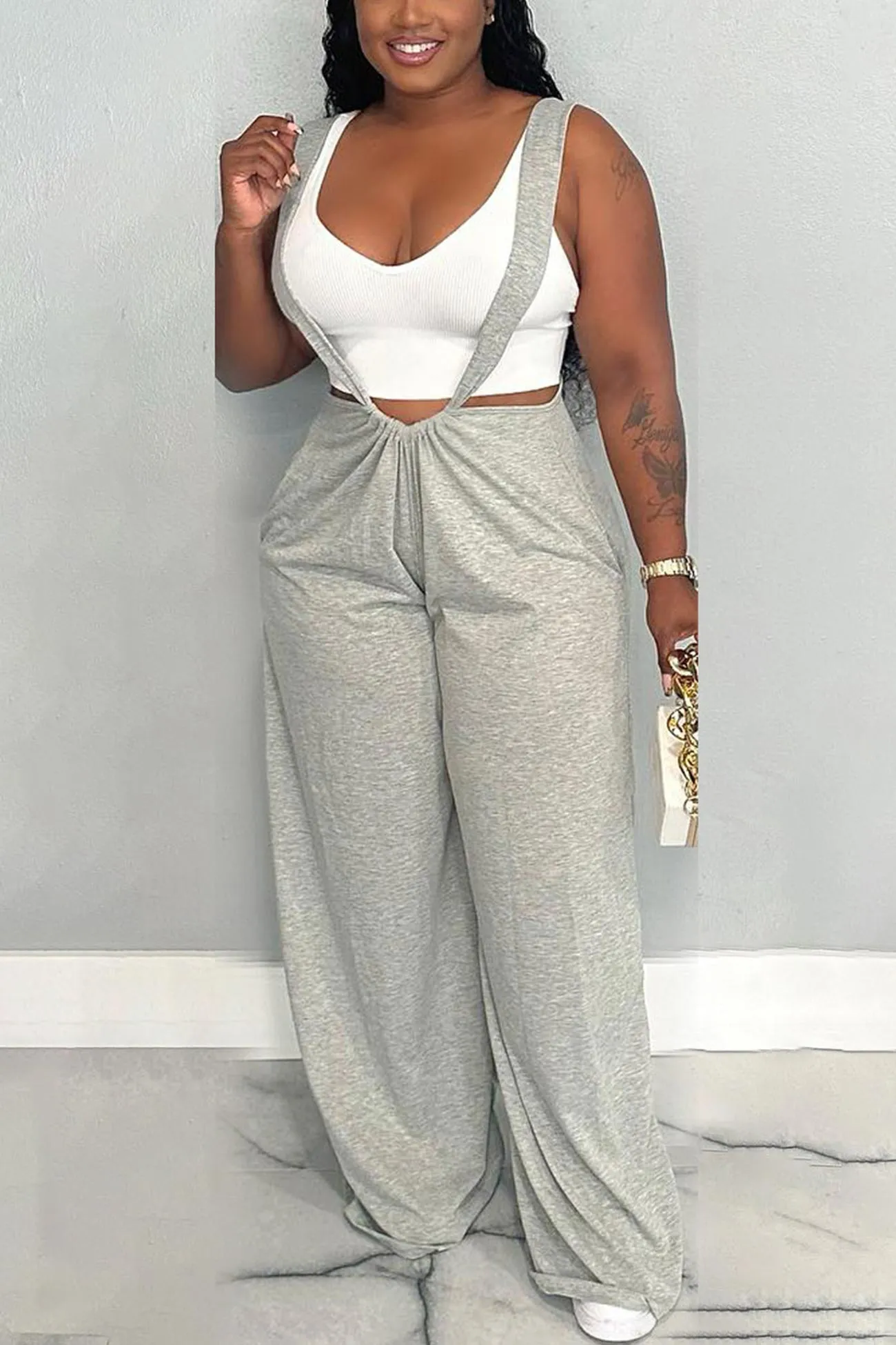 Solid Tie-up Loose Jumpsuits