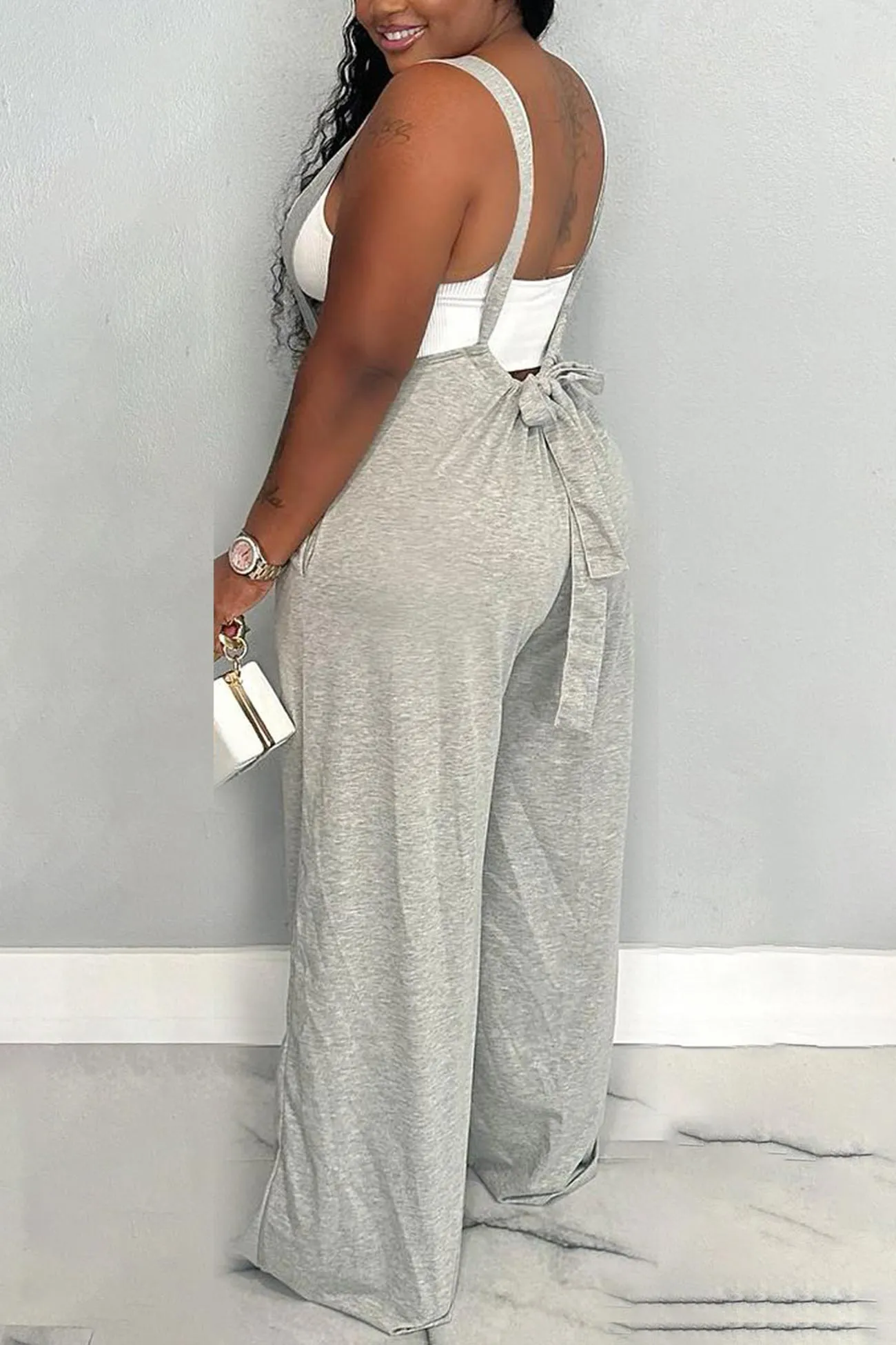 Solid Tie-up Loose Jumpsuits