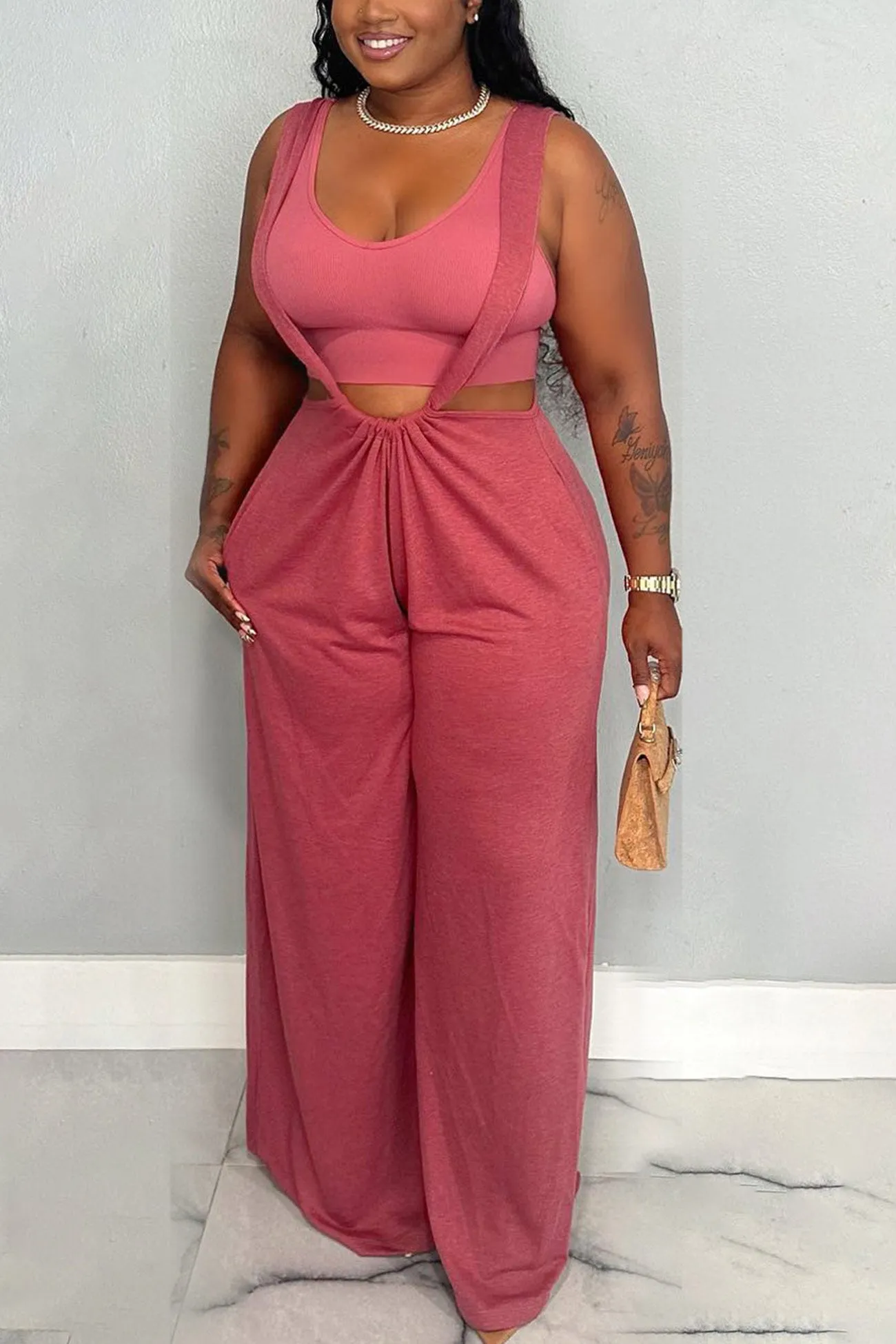 Solid Tie-up Loose Jumpsuits