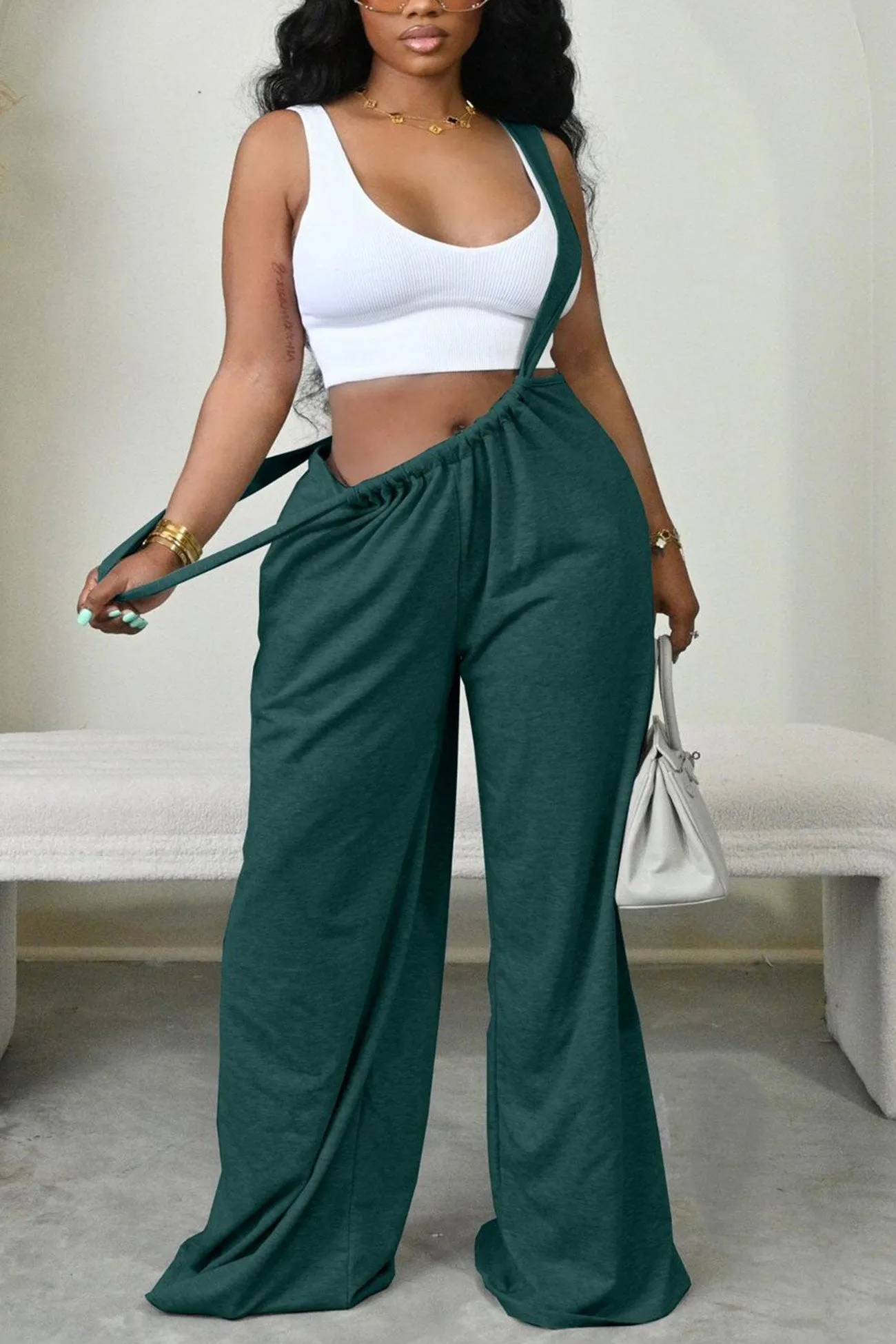 Solid Tie-up Loose Jumpsuits