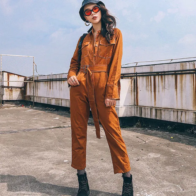 Spring Autumn Personality Denim Jeans Jumpsuit Tight Sashes Siamese Jumpsuit Women Sexy OL Rompers Streetwear Overalls