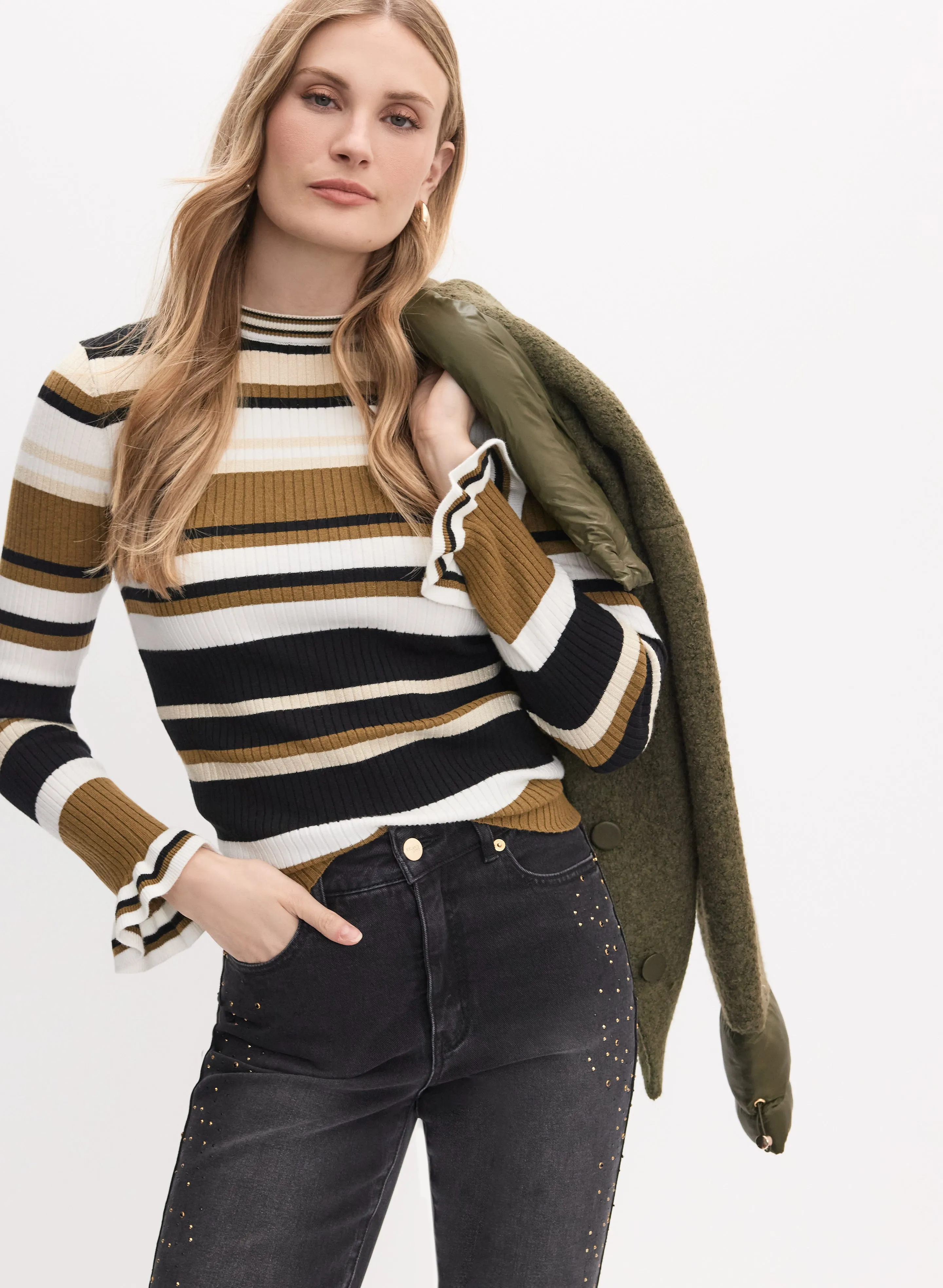 Striped Ruffle Sleeve Sweater