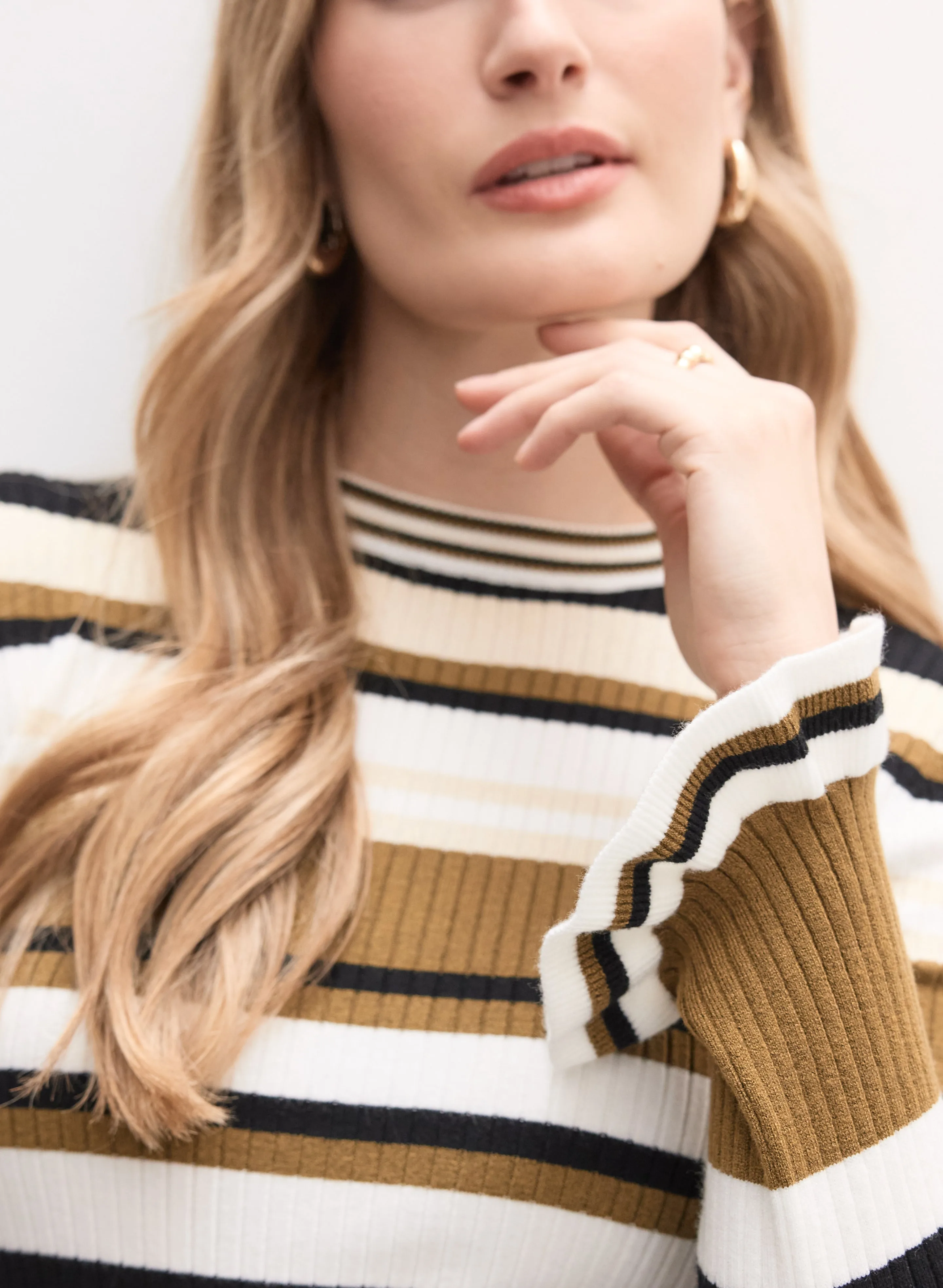 Striped Ruffle Sleeve Sweater