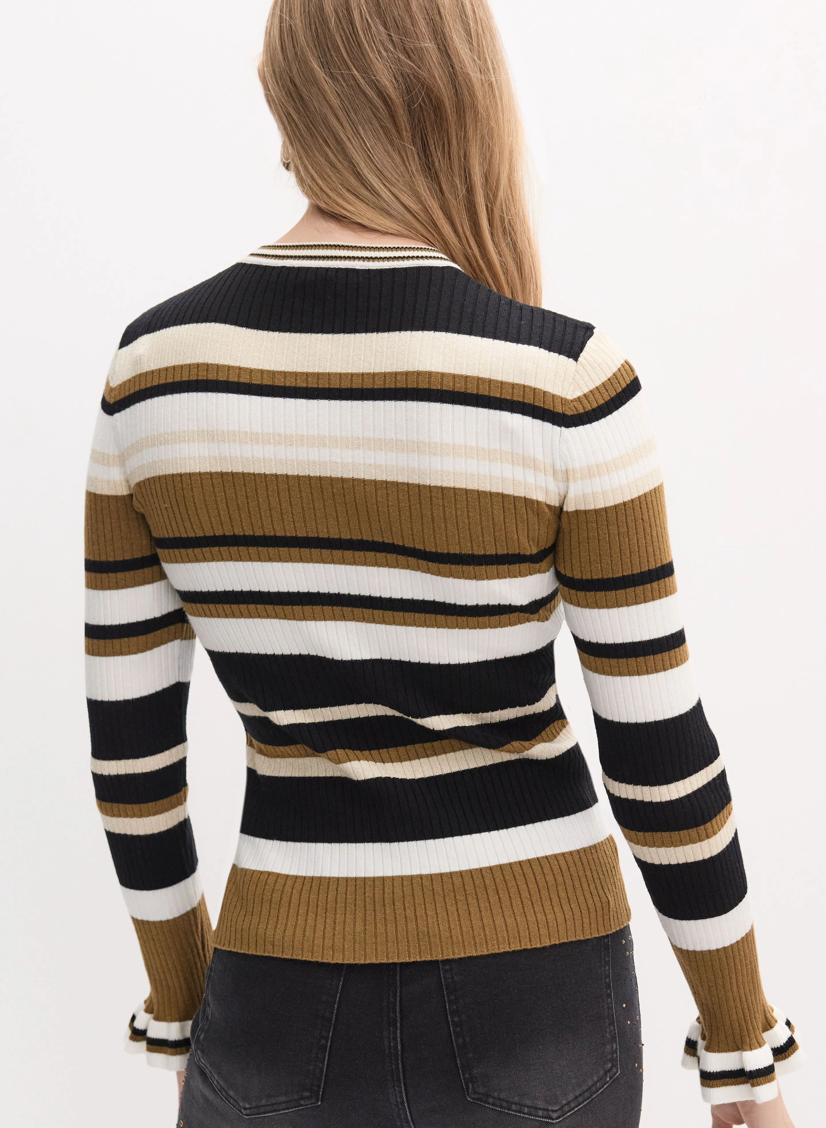 Striped Ruffle Sleeve Sweater