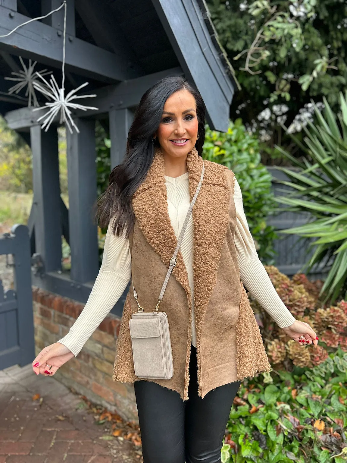 Tan Multi Textured Gilet Jamie