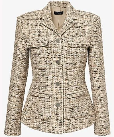 Theory Womens Wheat Multi Military long-sleeve tweed jacket