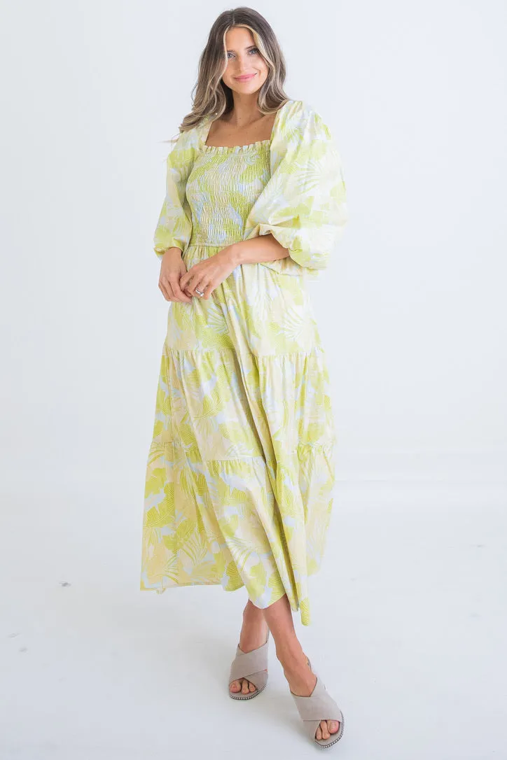 Tropical Leaf Smock Maxi Dress