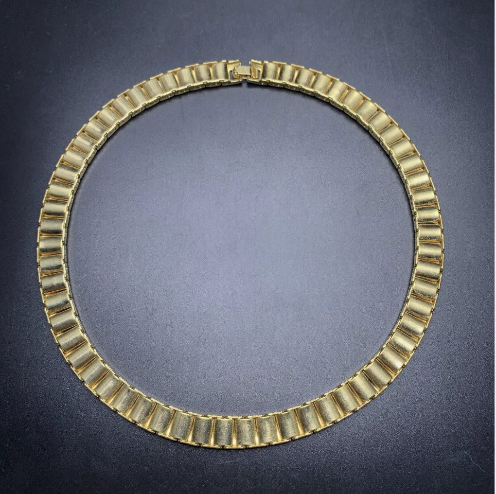 Vintage Gold Tone Panel Collar Necklace