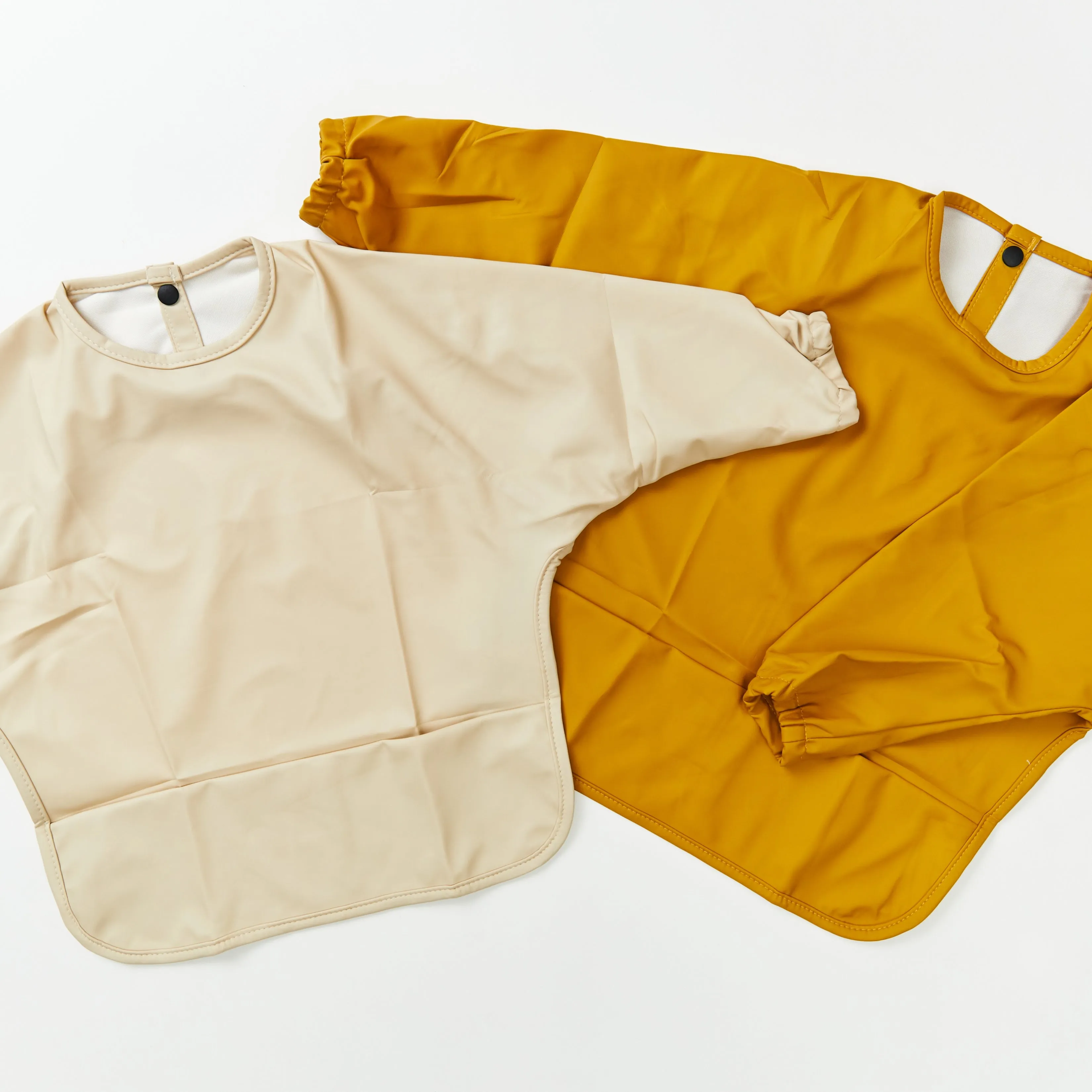 Waterproof Long Sleeve Baby Smock Bib in Barely Beige