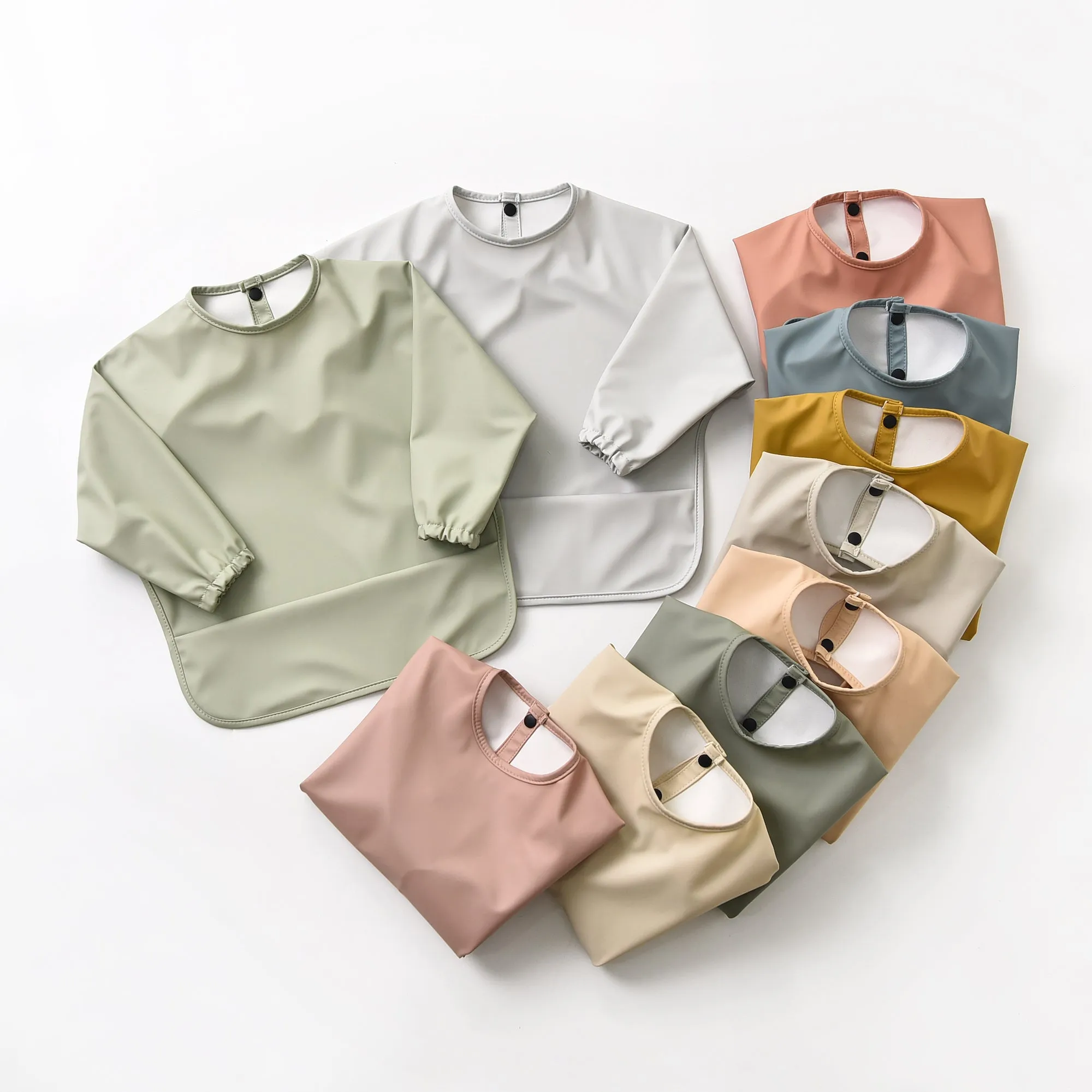 Waterproof Long Sleeve Baby Smock Bib in Desert Sand