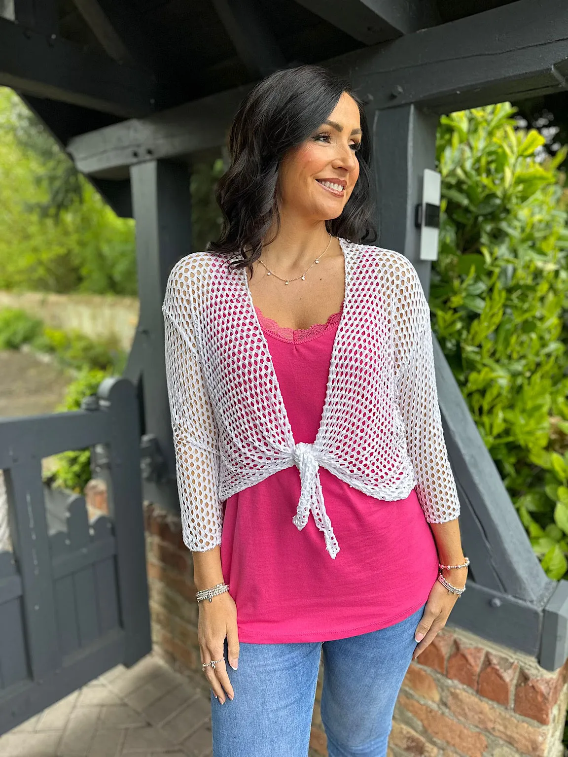 White Multi Hole Tie Front Shrug Niamh