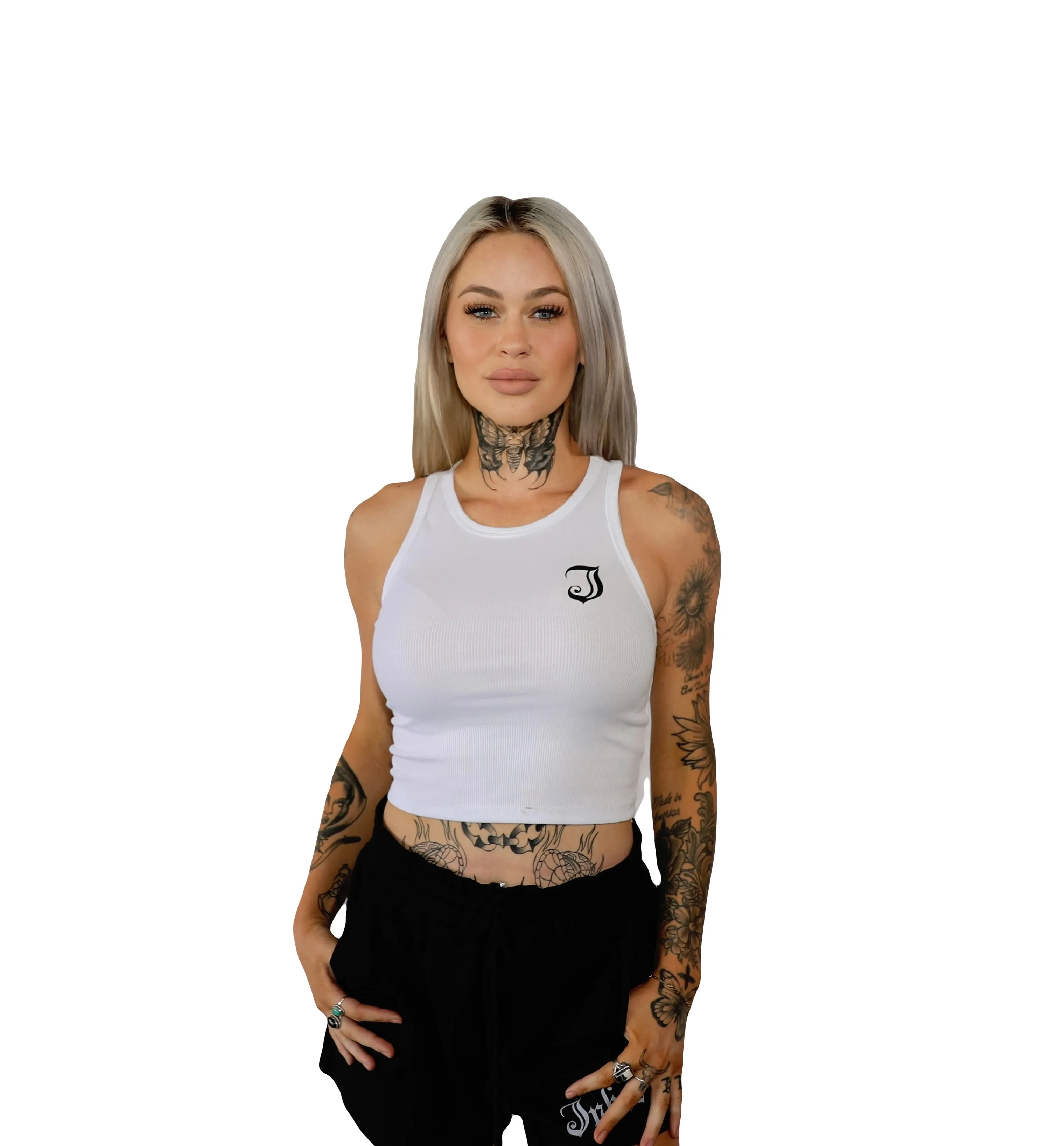 Women's Inked Icon Logo Crop Tank - White/Black