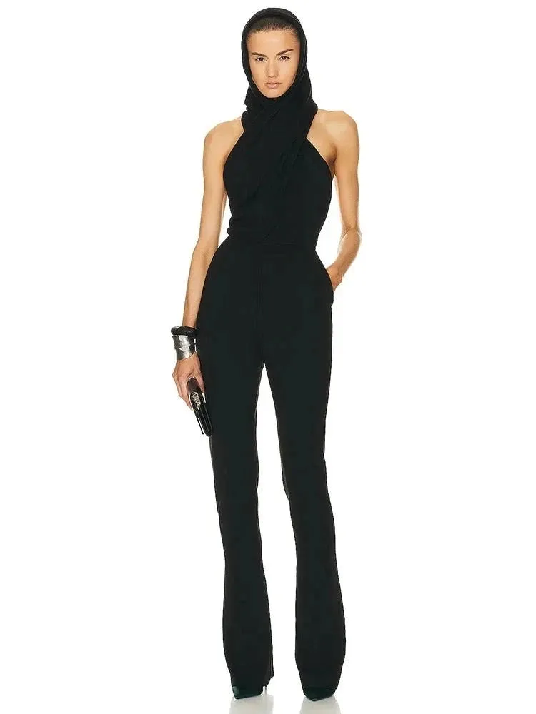 Women's Jumpsuit With Hood One Piece Wear Sleeveless Full Length Black Jumpsuit