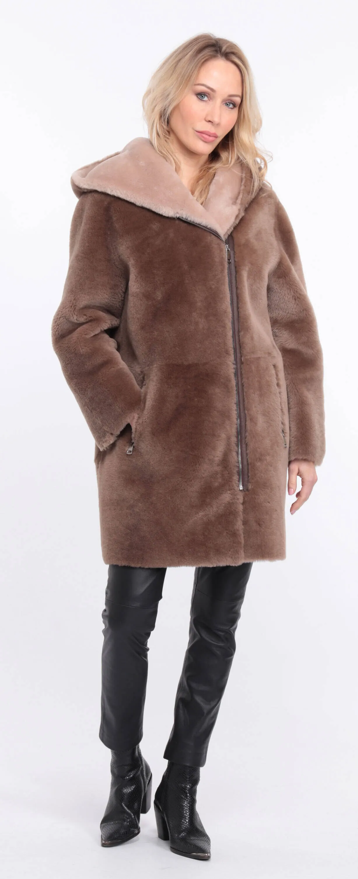 Women's taupe valere sheepskin coat