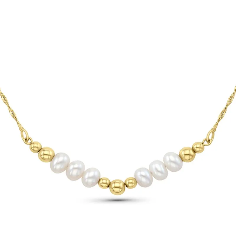 Yellow gold choker necklace with gold and pearl set