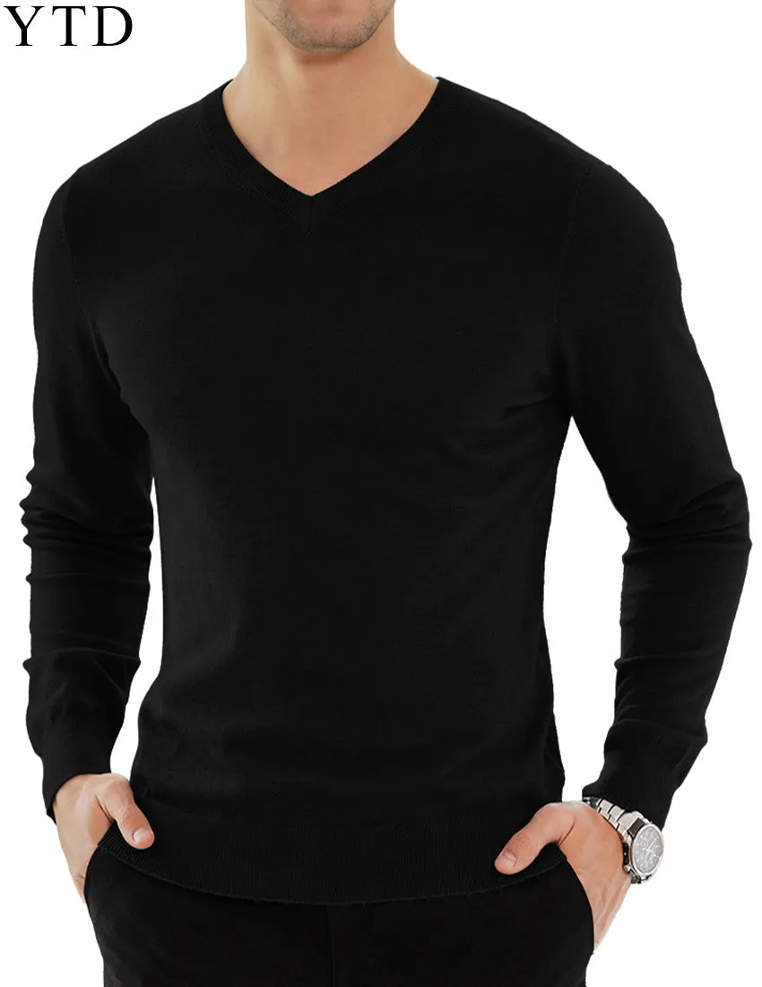 YTD Men's Casual Slim Fit V-Neck Pullover Long Sleeve Knitted Pullover Sweaters