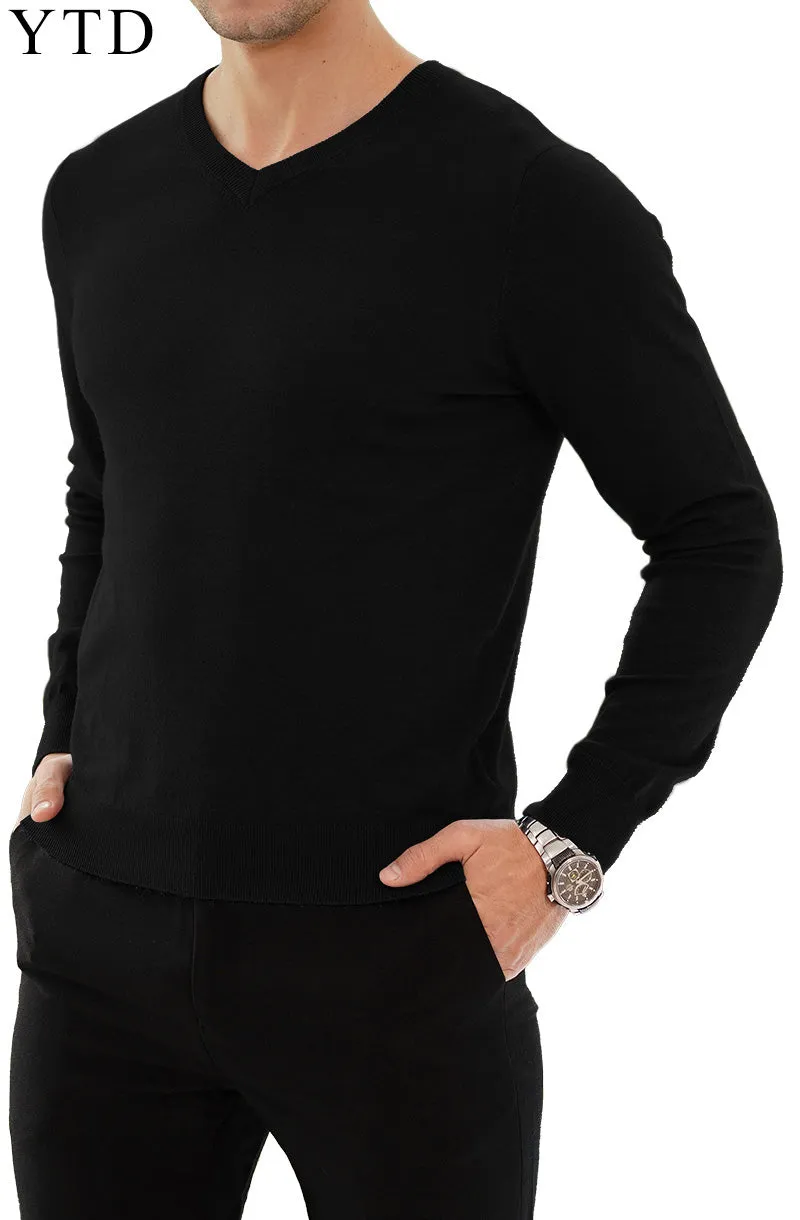 YTD Men's Casual Slim Fit V-Neck Pullover Long Sleeve Knitted Pullover Sweaters