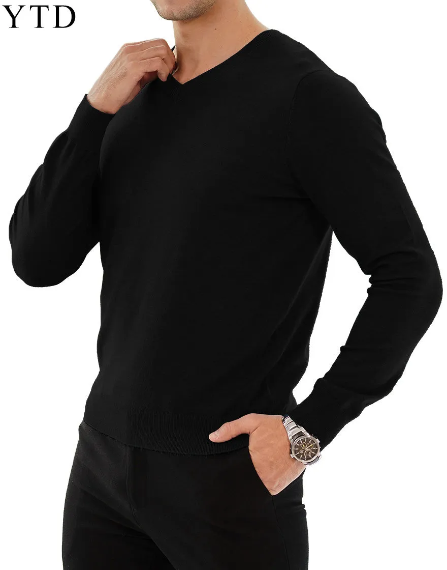 YTD Men's Casual Slim Fit V-Neck Pullover Long Sleeve Knitted Pullover Sweaters