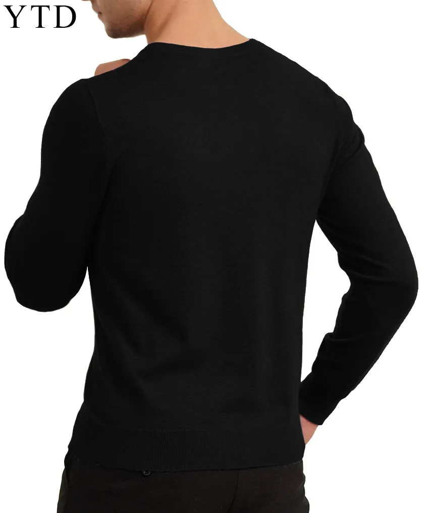 YTD Men's Casual Slim Fit V-Neck Pullover Long Sleeve Knitted Pullover Sweaters