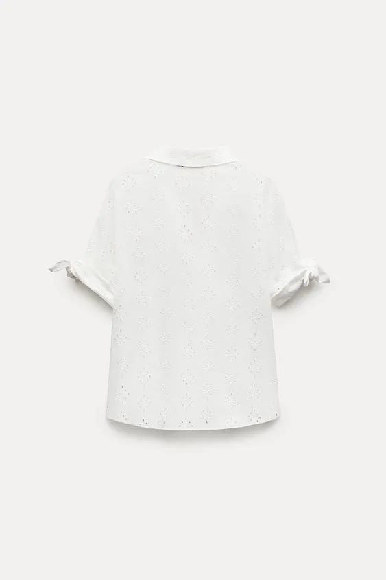 ZARA  |Cotton Short Sleeves Office Style Elegant Style